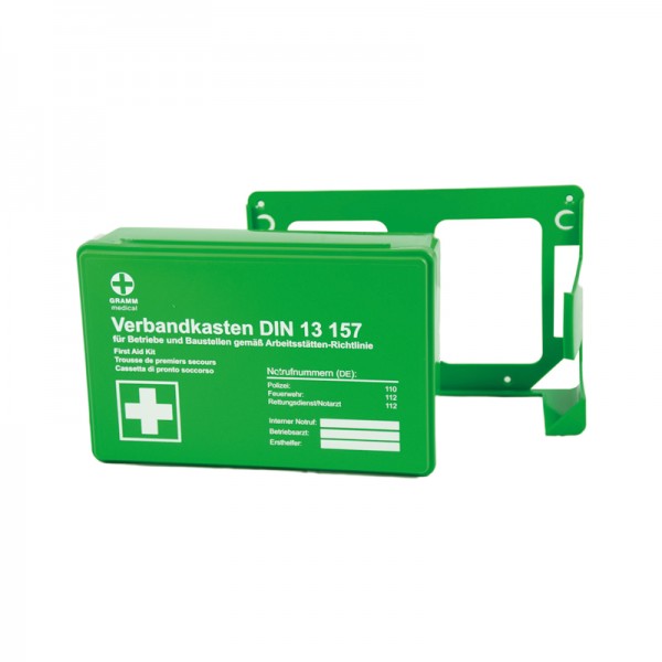 Betriebsverbandkasten kompakt + Wandhalterung grün, DIN 13 157